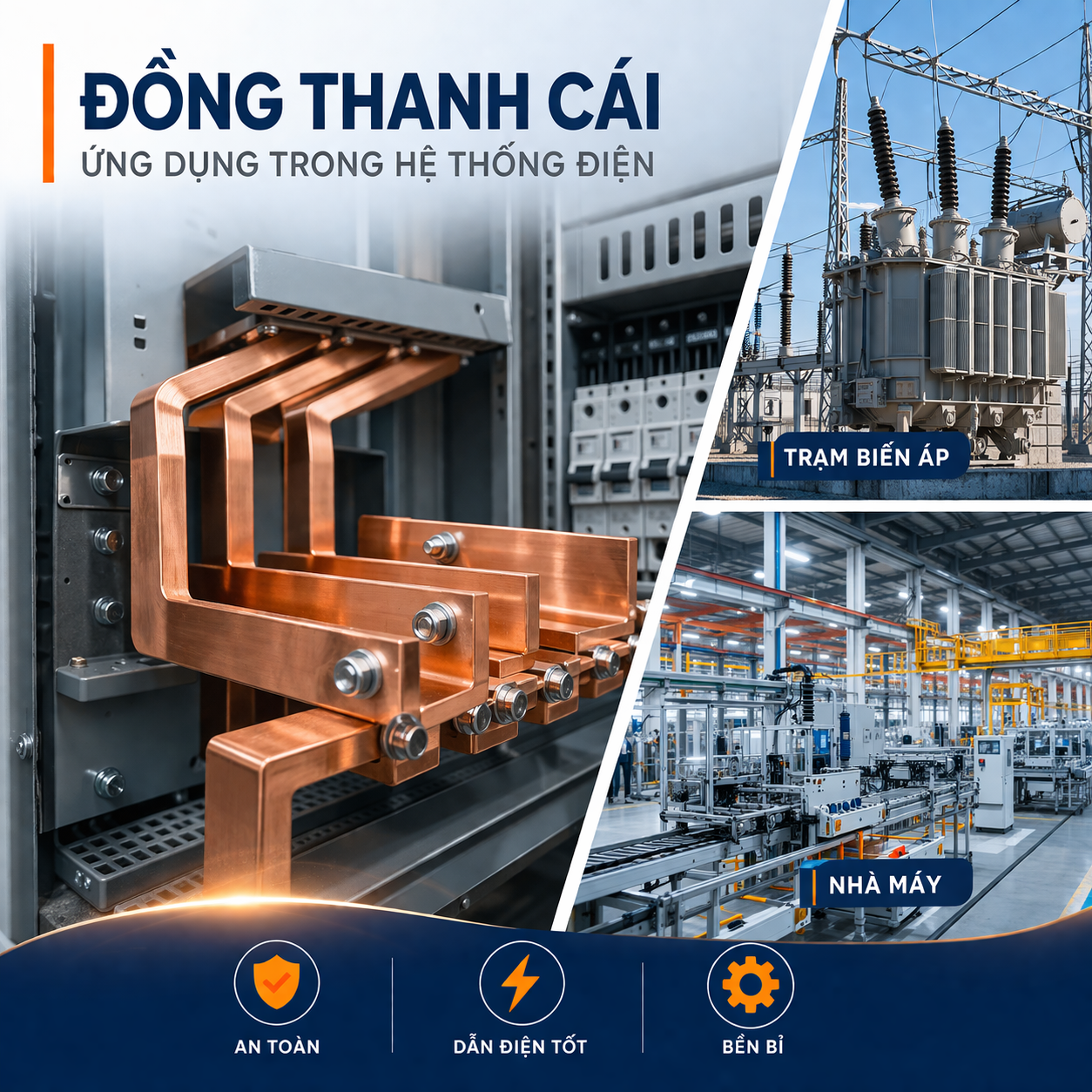 Ứng dụng đồng thanh cái trong tủ điện, trạm biến áp và nhà máy